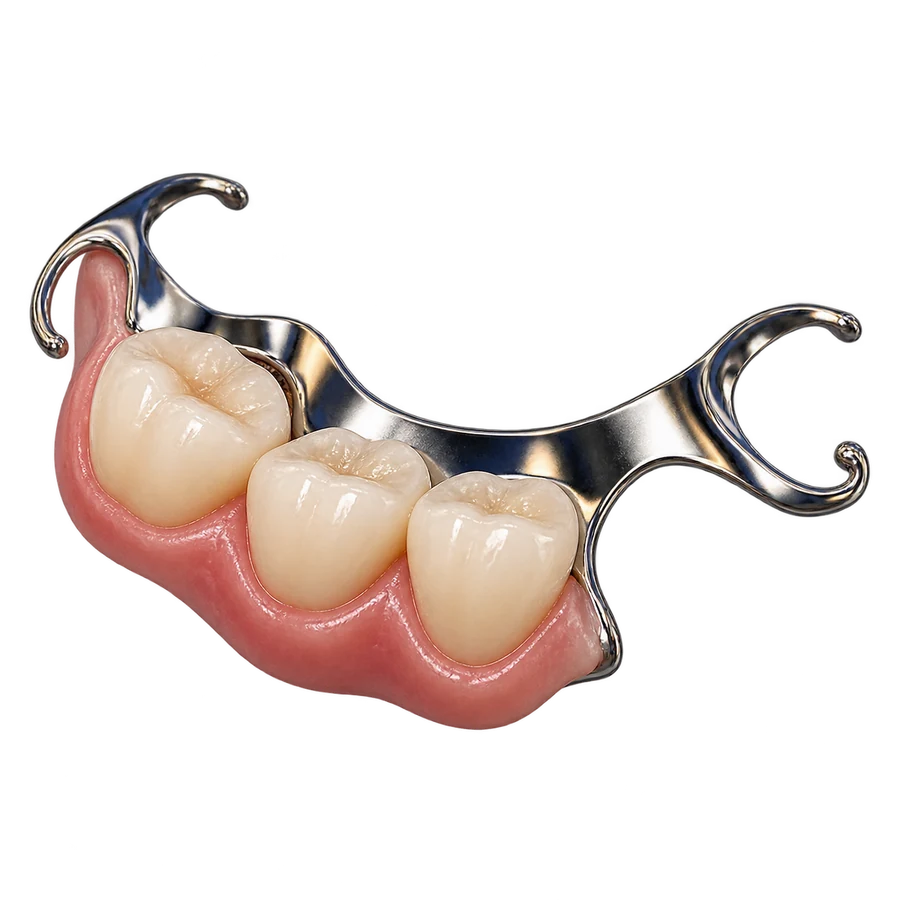 Render 3D de una prótesis dental parcial removible