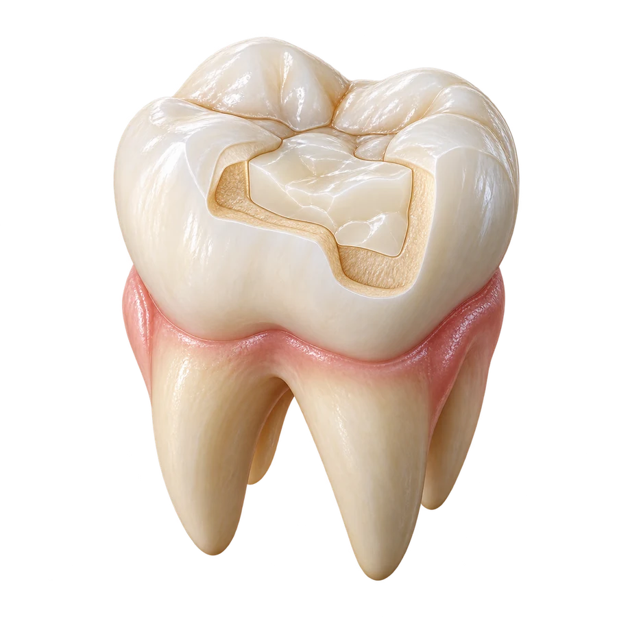 Render 3D de una restauración dental conservadora