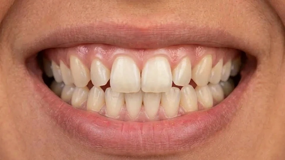 Visualización referencial de una sonrisa con desalineación dental leve