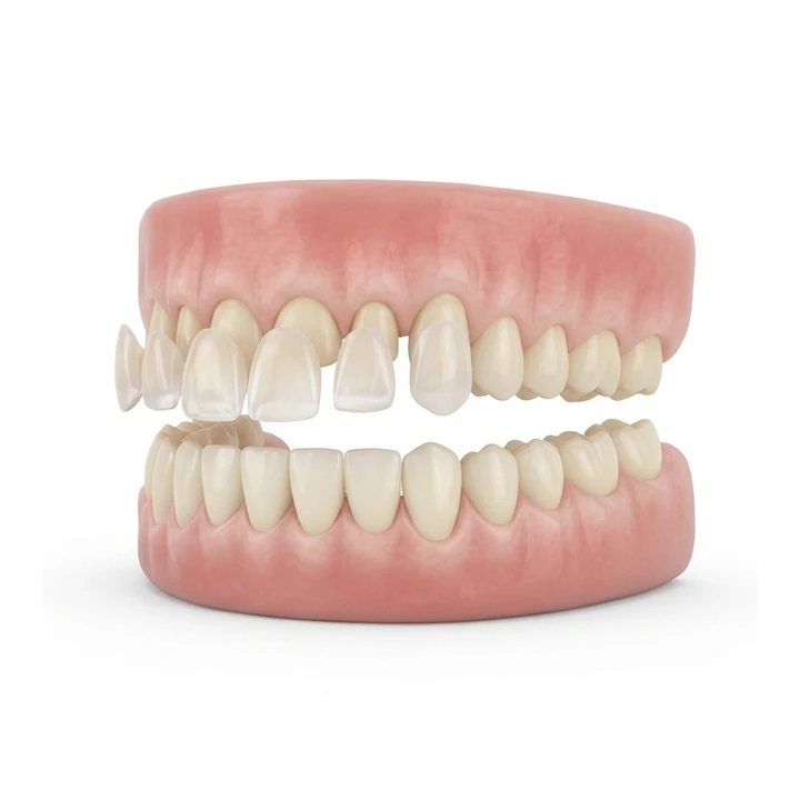 Render referencial de una dentadura completa con carillas de zirconio