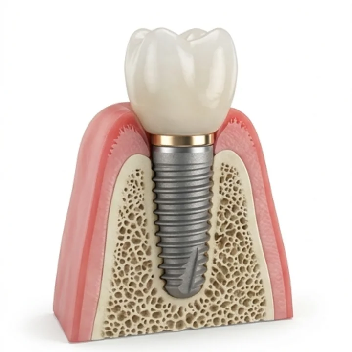 Render referencial de un implante dental