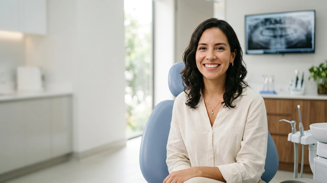 Paciente sonriendo durante una evaluación de estética dental