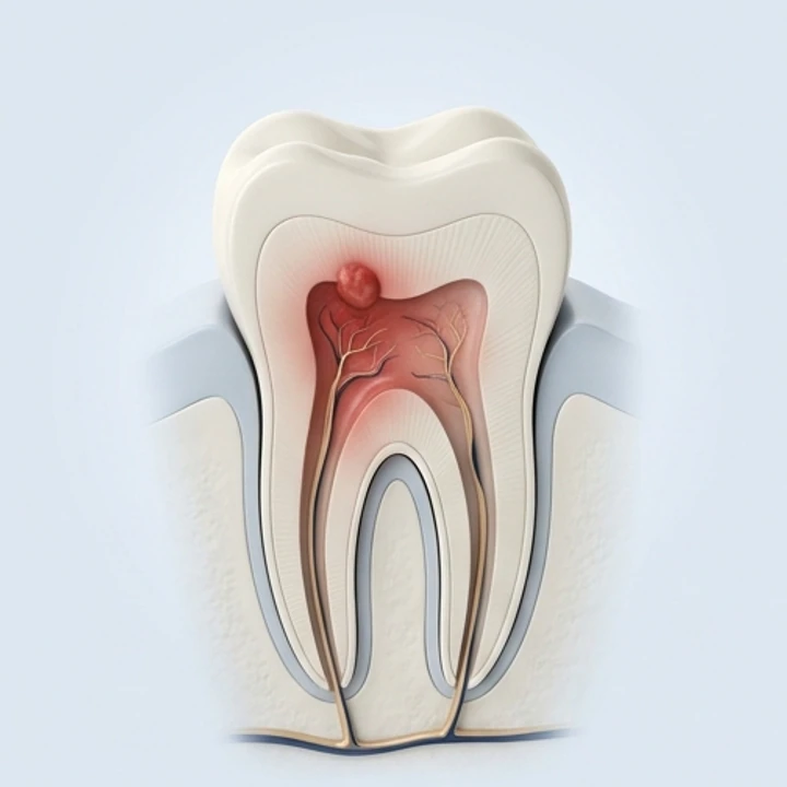 Corte anatómico de un molar con compromiso pulpar