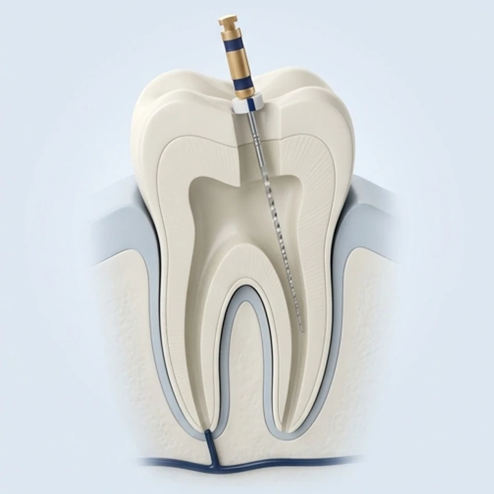 Render referencial de la limpieza de un conducto radicular