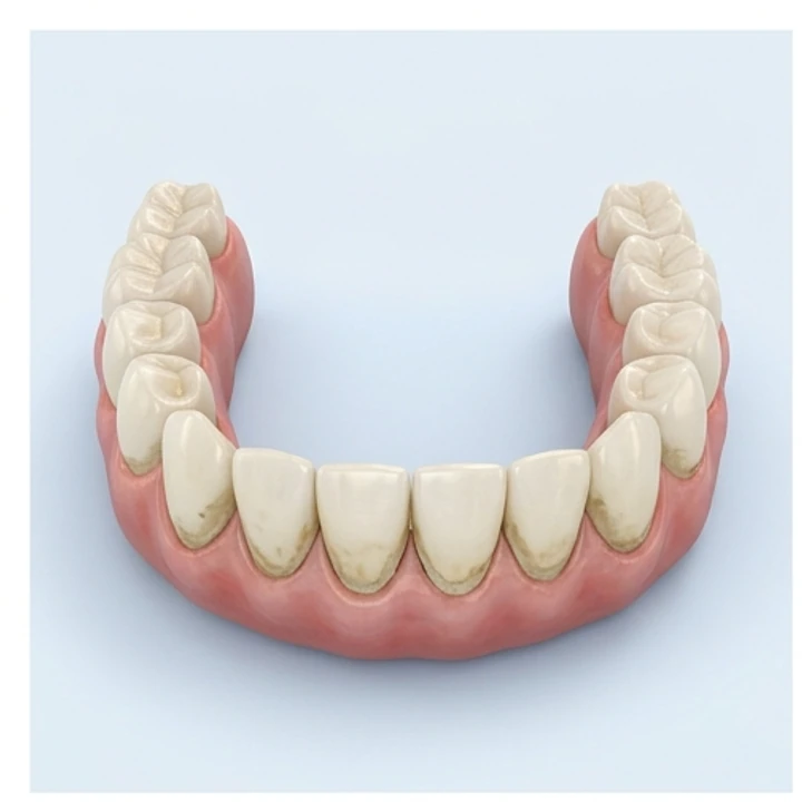 Arcada dental con acumulación leve de placa y cálculo