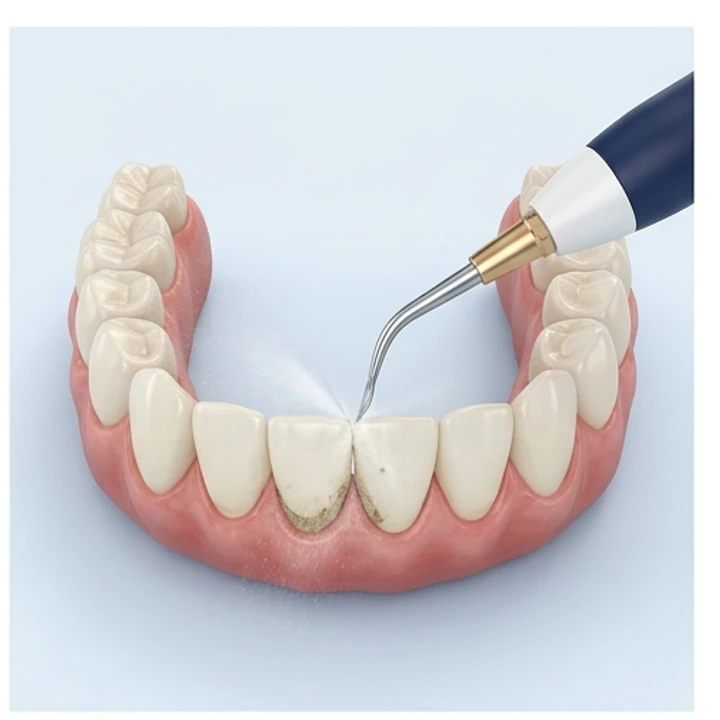 Render referencial de una limpieza dental con ultrasonido